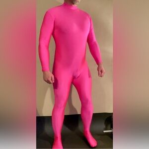 Hot Pink Lycra Spandex Catsuit Costume with Hood